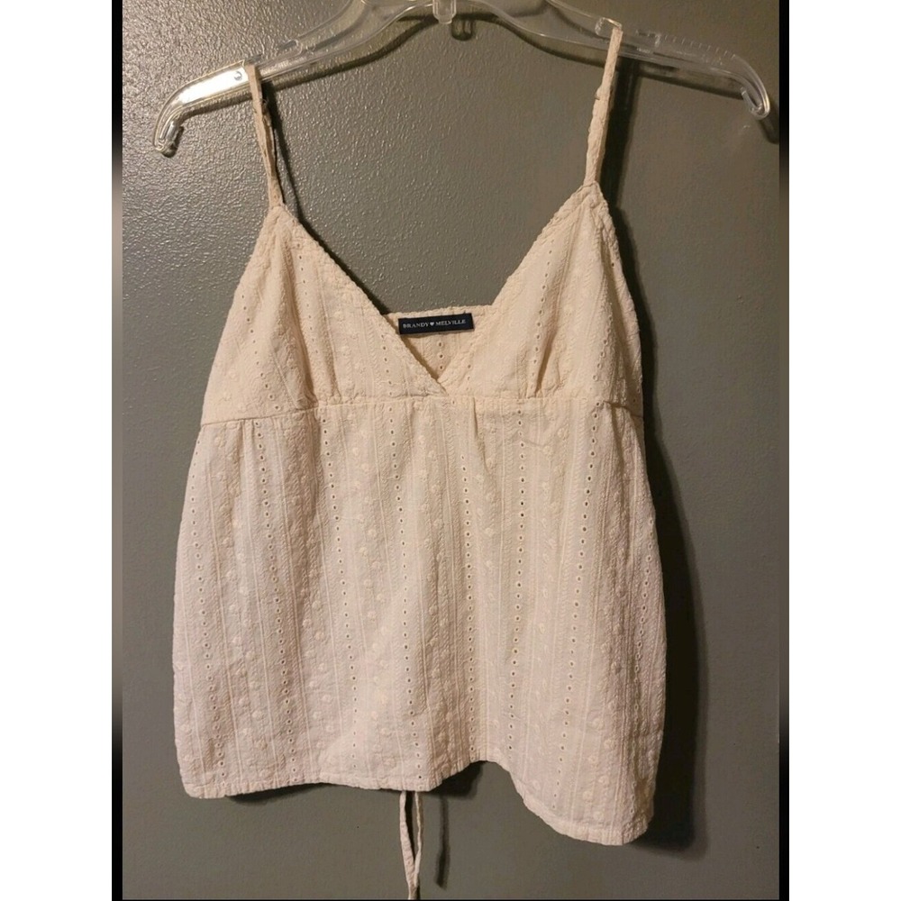 Brandy Melville Baby Doll Cream Eyelet Spaghetti Strap Cami Y2k Coquette Boho